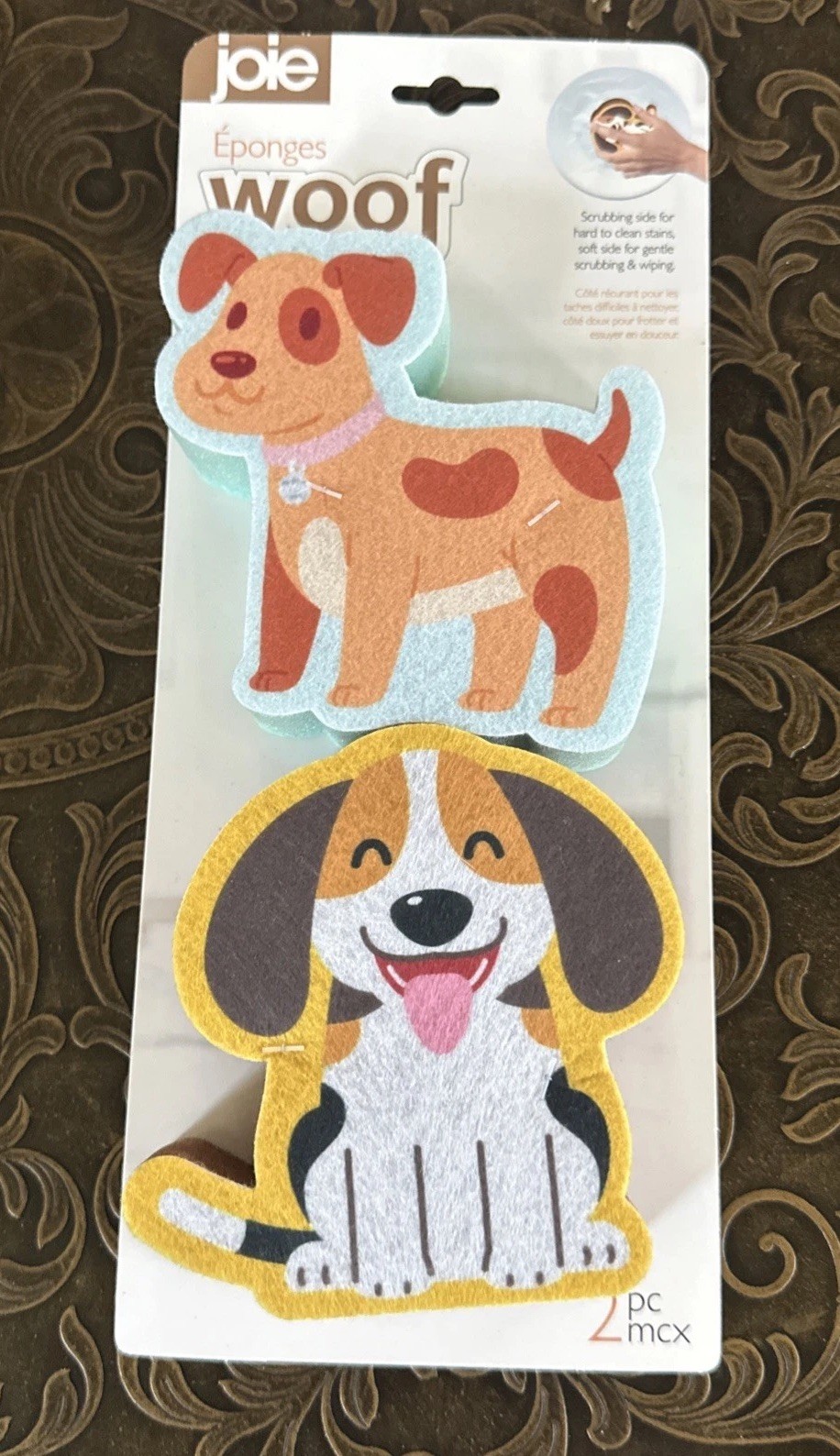 Joie Novelty WOOF Sponges Fun Dog Shape Wash Dish Kitchen Sponge New Set Of 2