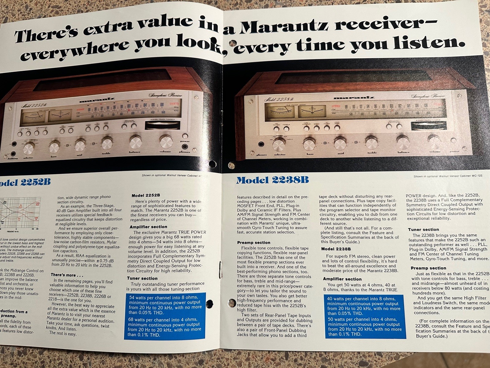 Marantz 2252B 2238B 2226B 2218 Stereo Receiver Brochure 1974 Advertisement Rare