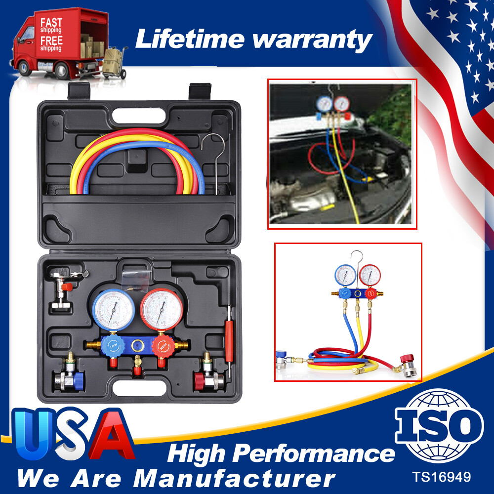 3Way Manifold Vacuum Gauge Set Kits A/C AC HVAC Diagnostic Tool Airs Conditioner