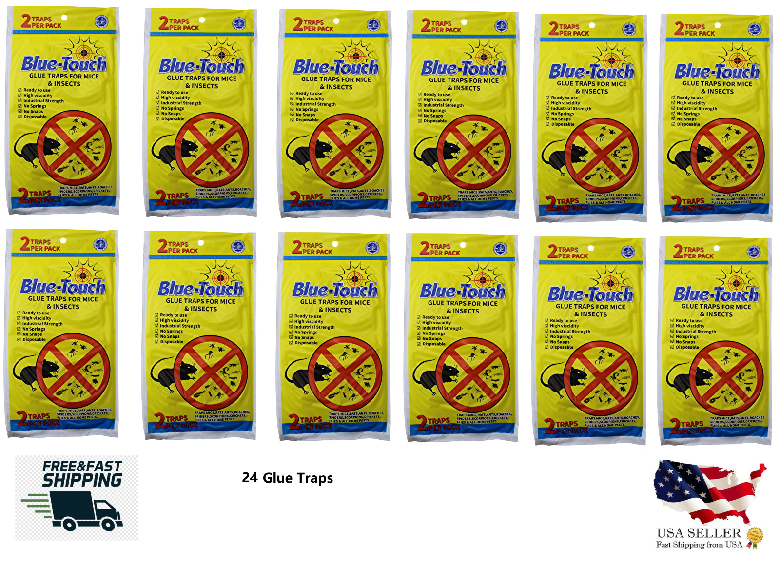 24 Mouse Glue Traps Snakes Insects Flat 12 Packs of 2 - Sticky Glue Board Strong