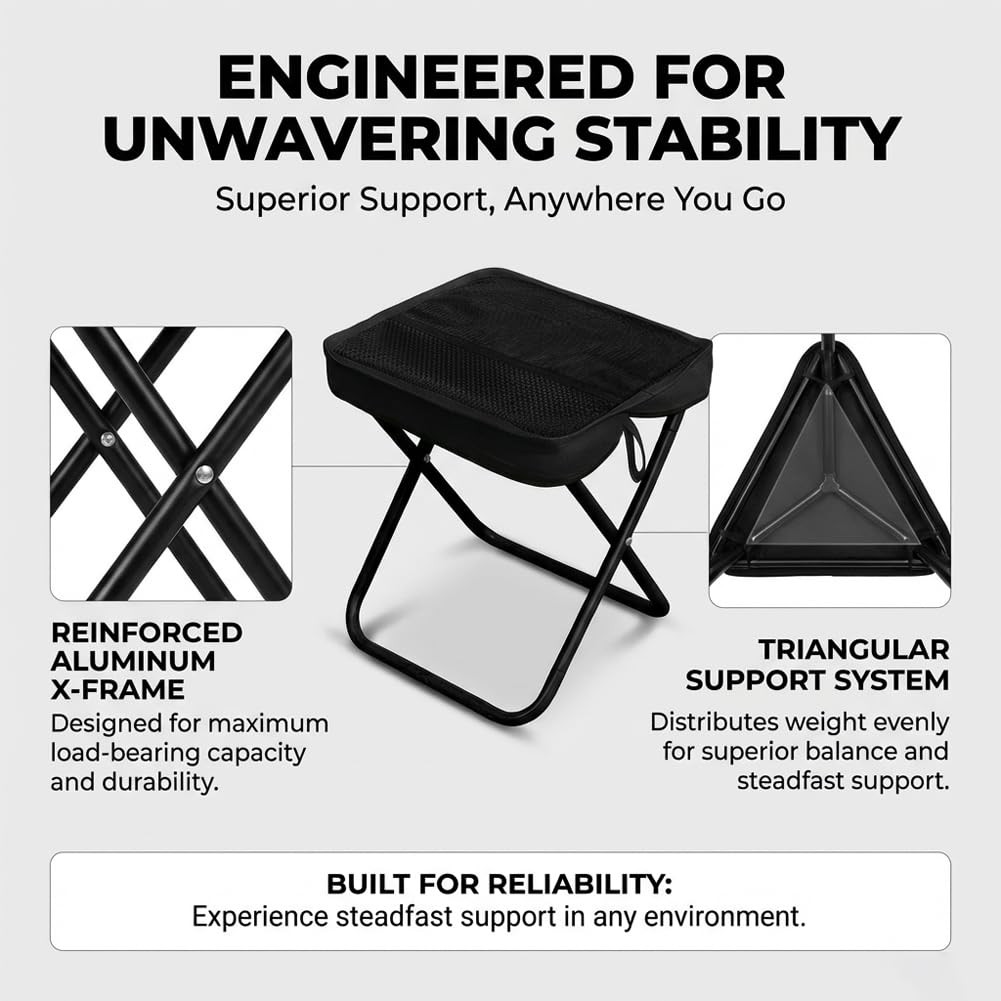Foldable Backpack Stool, 2-in-1 Portable Camping Stool with Sling Bag, 260LBS...