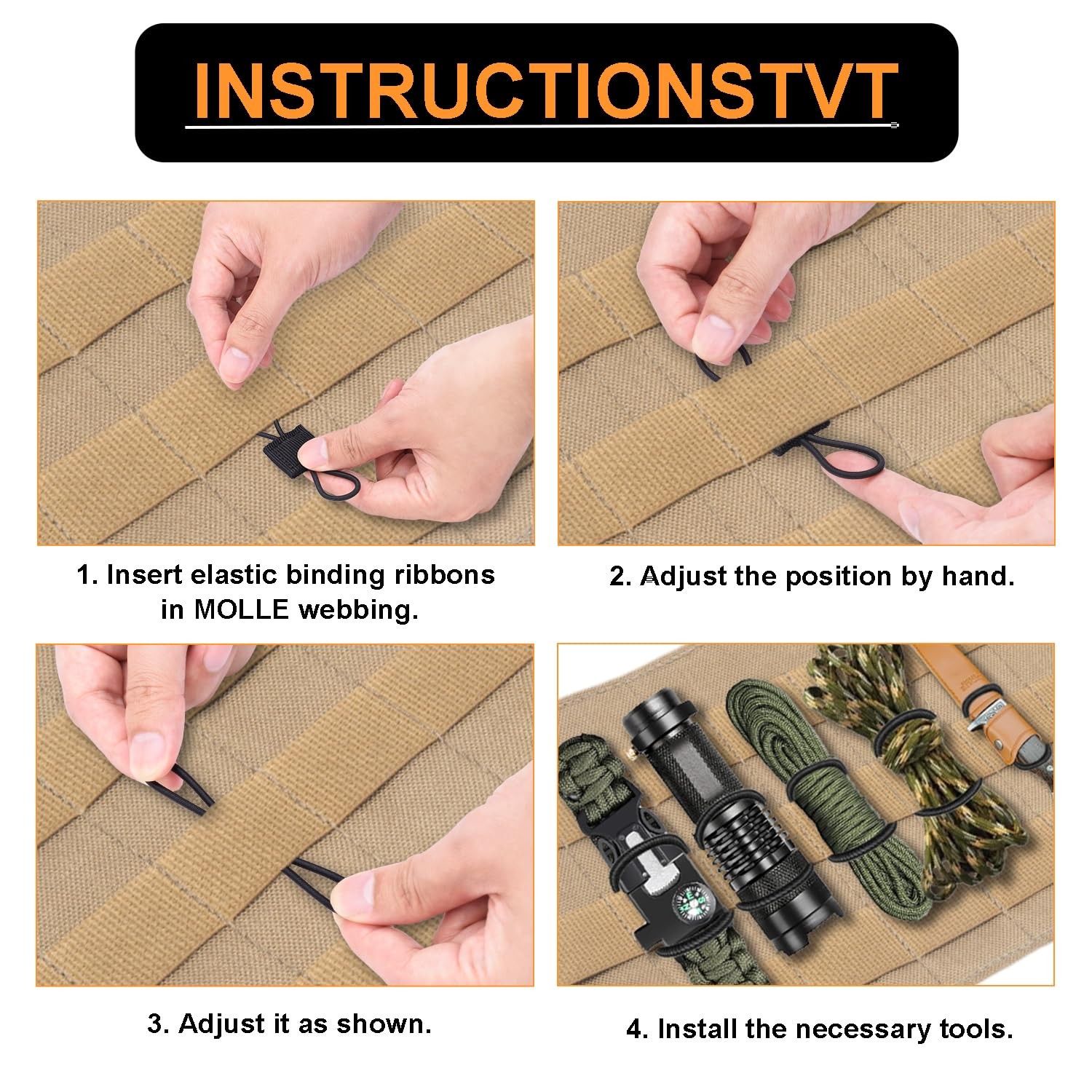 15PCS Tactical Bag Molle Attachment,3 Sizes Elastic Molle Webbing Binding Ribbon