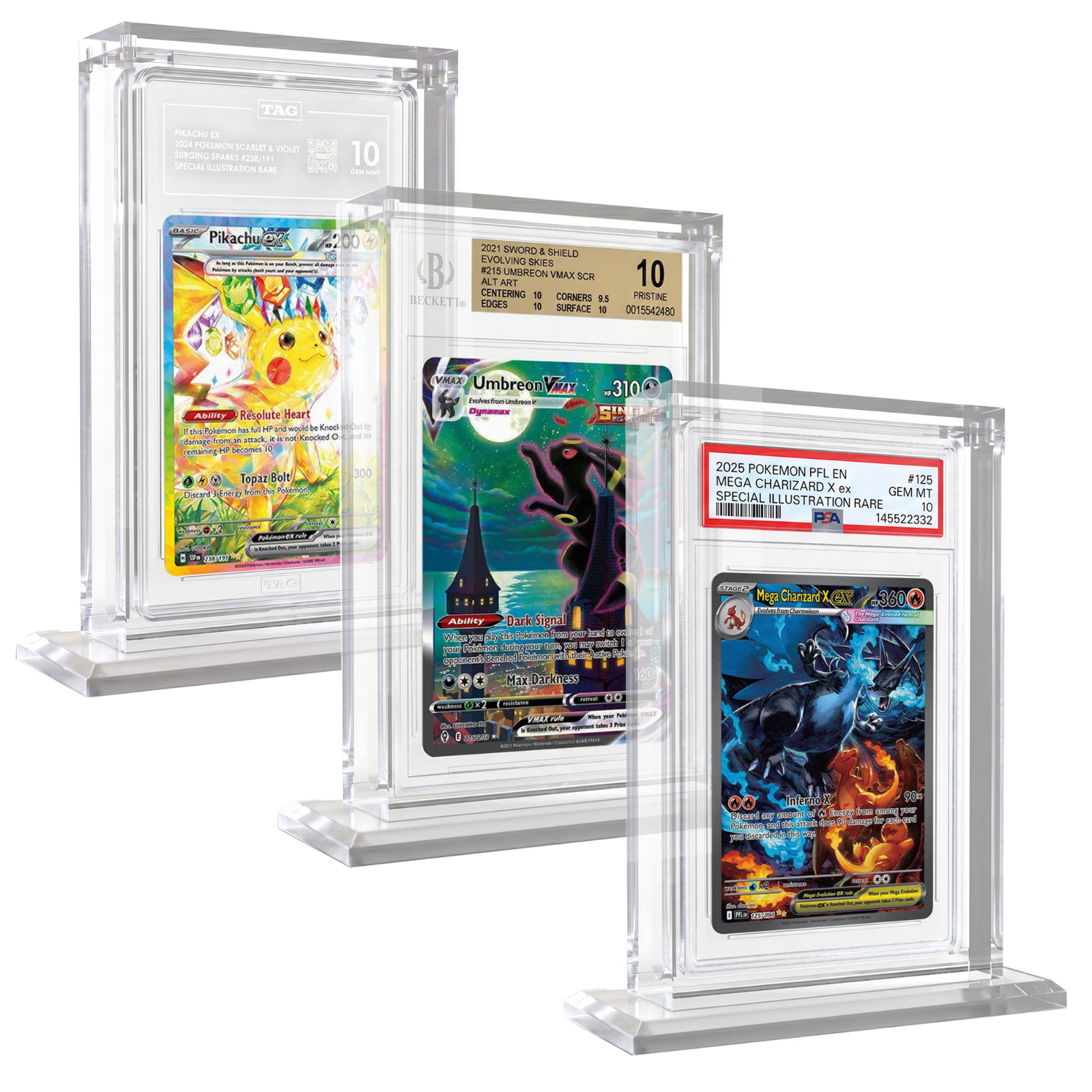 Graded Card Display Case Stand 3 Pack Acrylic PSA BGS CGC Slab UV Protection