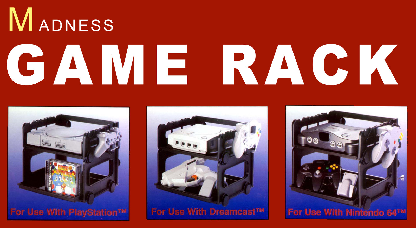 New Madness Game Rack for Game Consoles (Dreamcast, PSone, Nintendo 64)