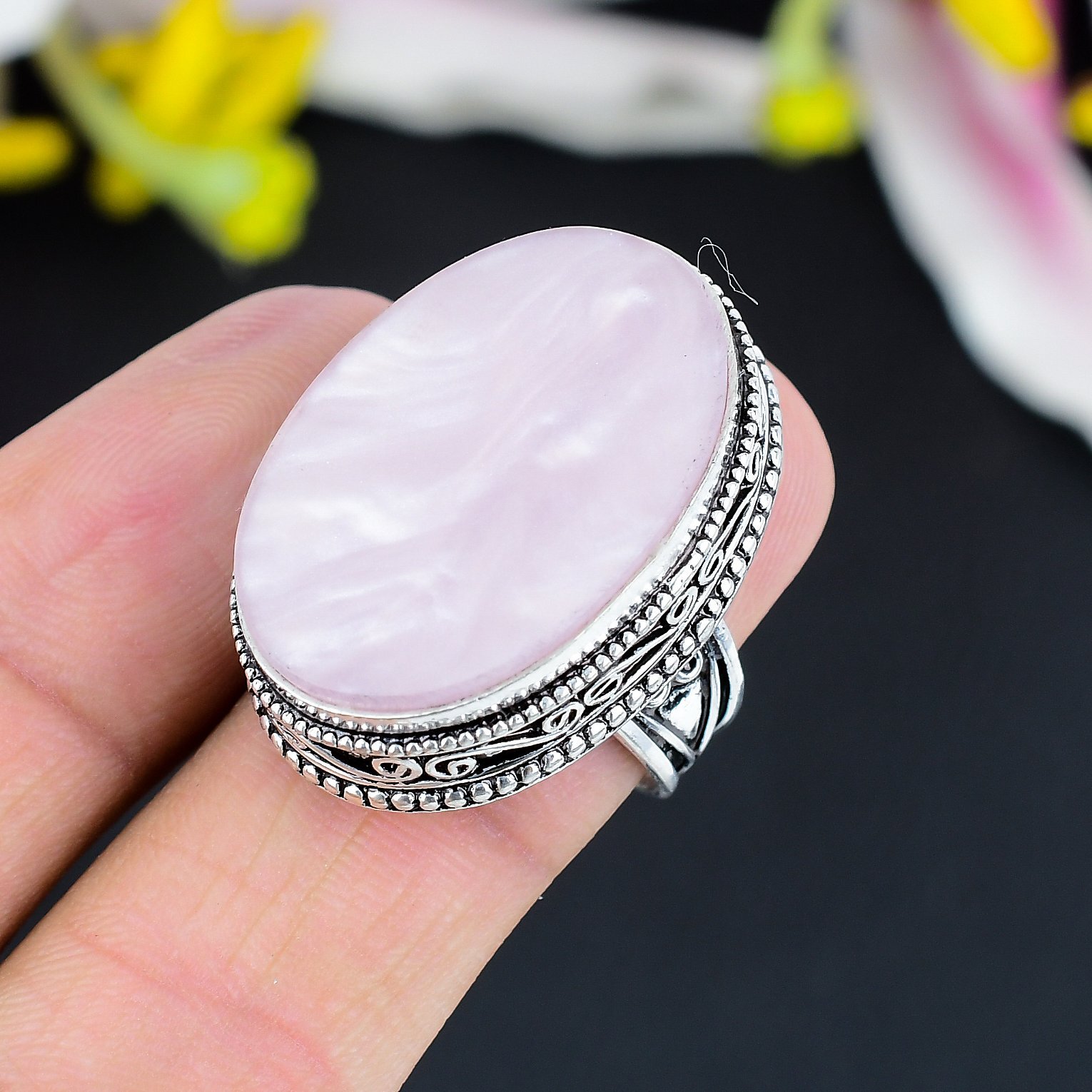 Natural Mother Of Pearl Gemstone Handmade Jewelry 925 Sterling Silver Ring