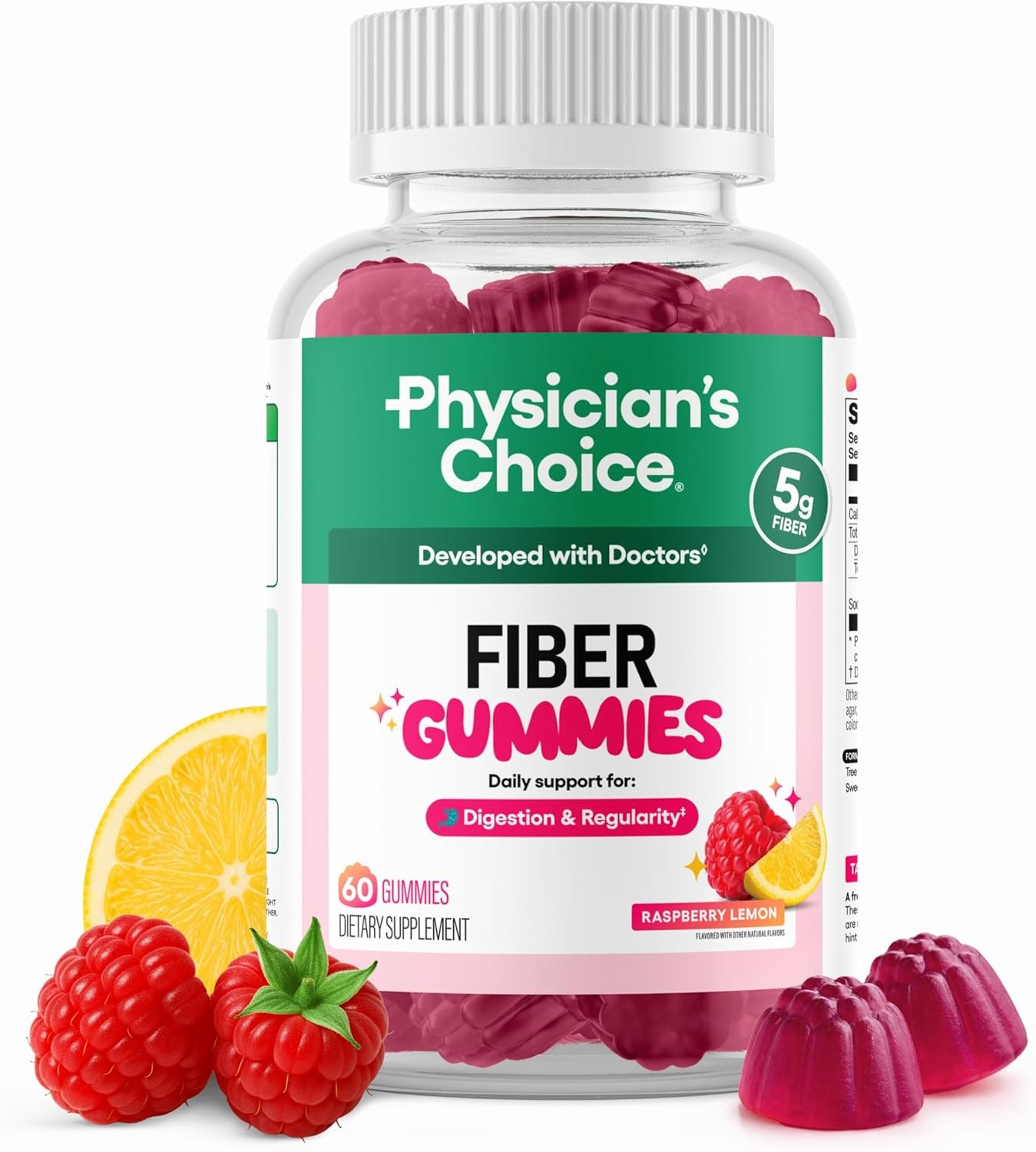 Physician’s Choice Fiber Gummies for Digestive Health&Regularity-Raspberry Lemon