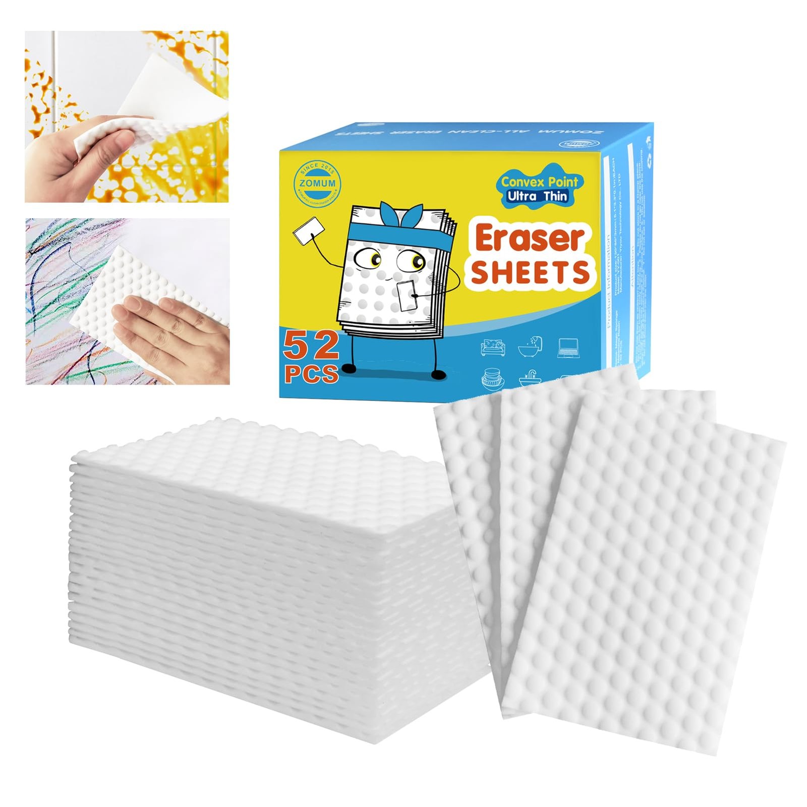 52 PCS Magic Sponge Eraser Sheets,Upgrade Convex Point Melamine 52 PCS, White