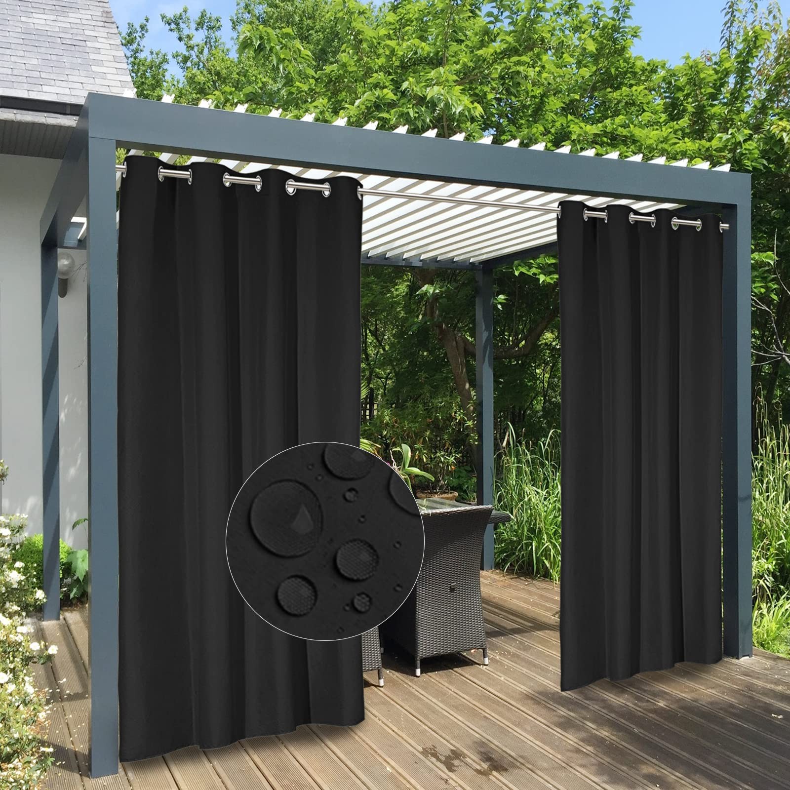 Easy-Going 100% Waterproof Outdoor Curtains Windproof Weatherproof Porch Panel