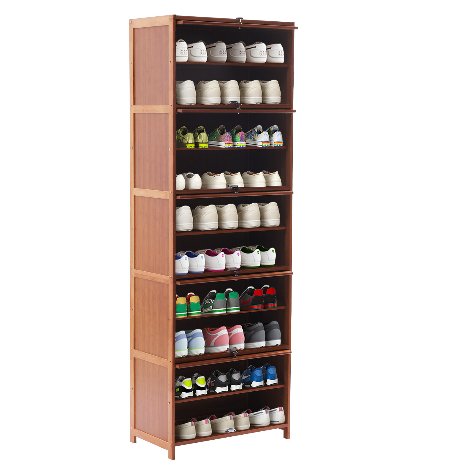 10-Tier 20 Pairs Bamboo Shoe Rack Organizer Brown Entryway Shoes Storage Cabinet