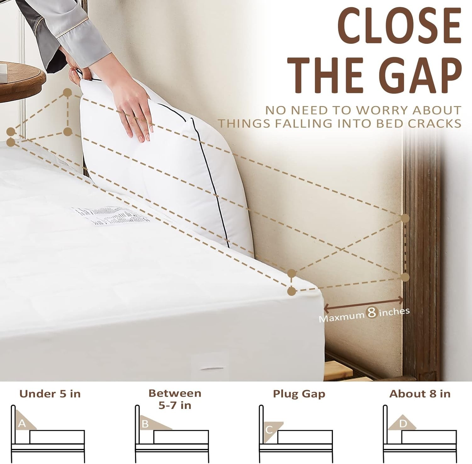 King Size（76"x10"x6"） Bed Wedge Pillow for Headboard - Bed Gap Filler0-8" - T...