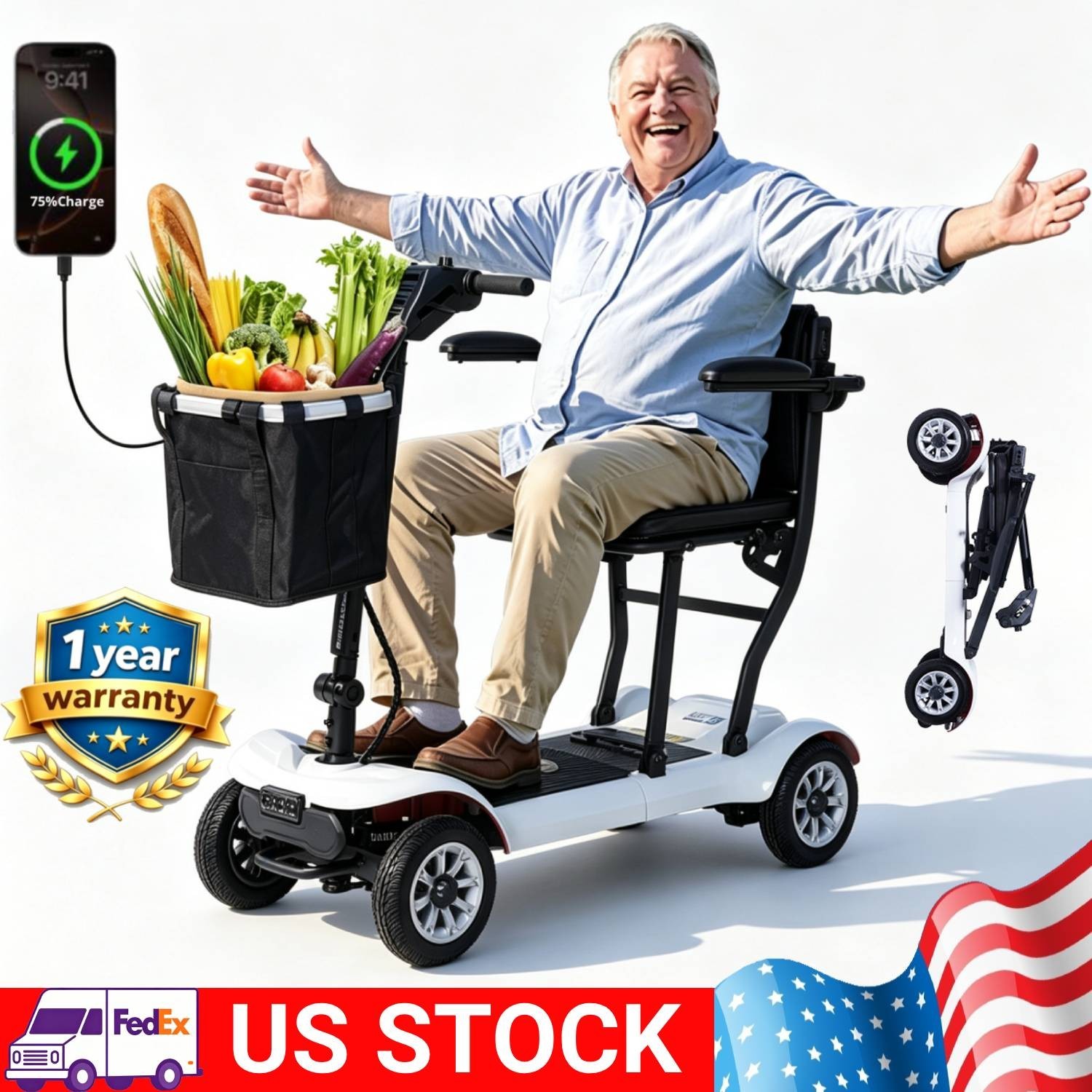 39.7Lb Ultra-Lightweight 4-Wheel Mobility Scooter - Portable & Foldable Scooter