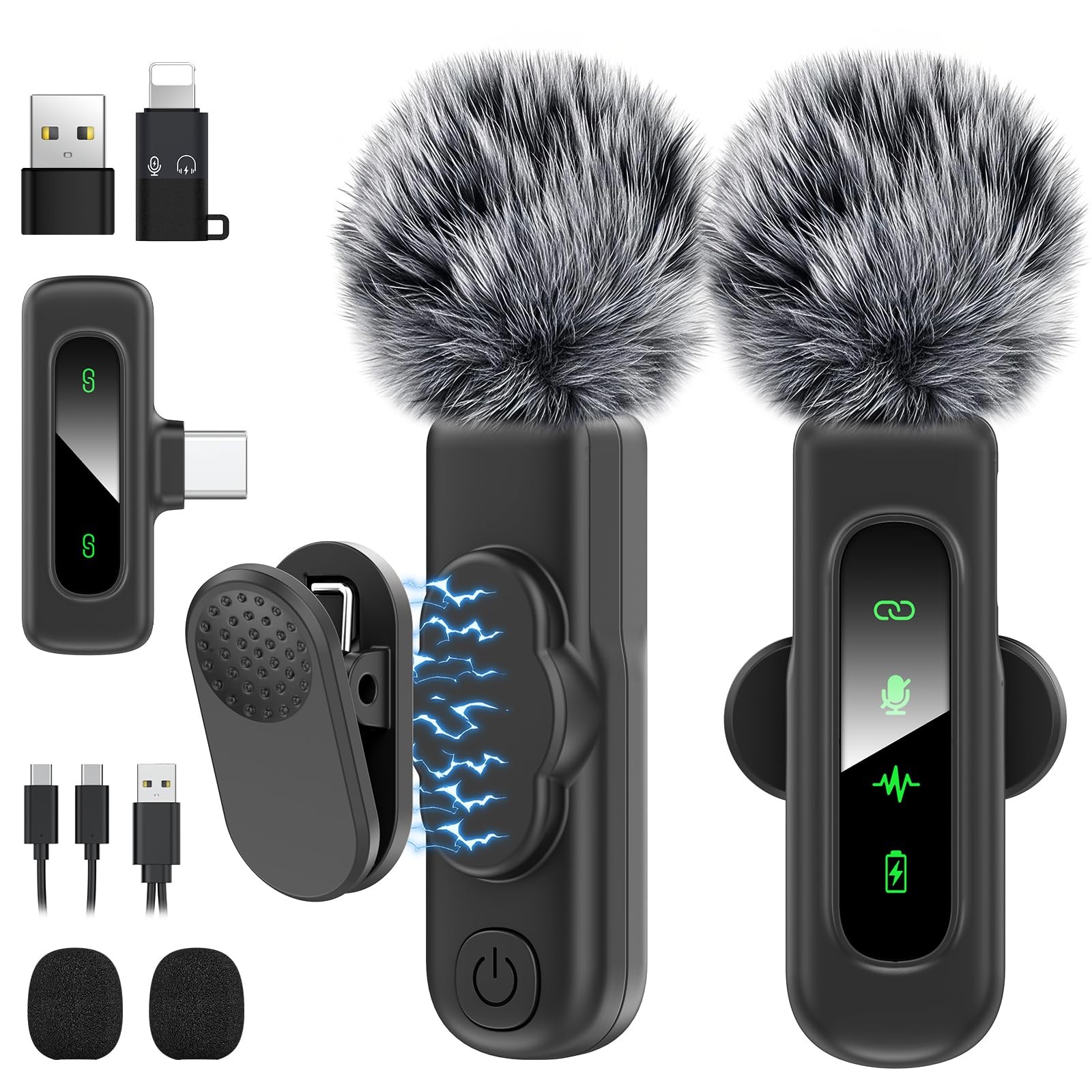 USB C Mini Wireless Lavalier Microphone for iPhone/Android,Lapel Mic