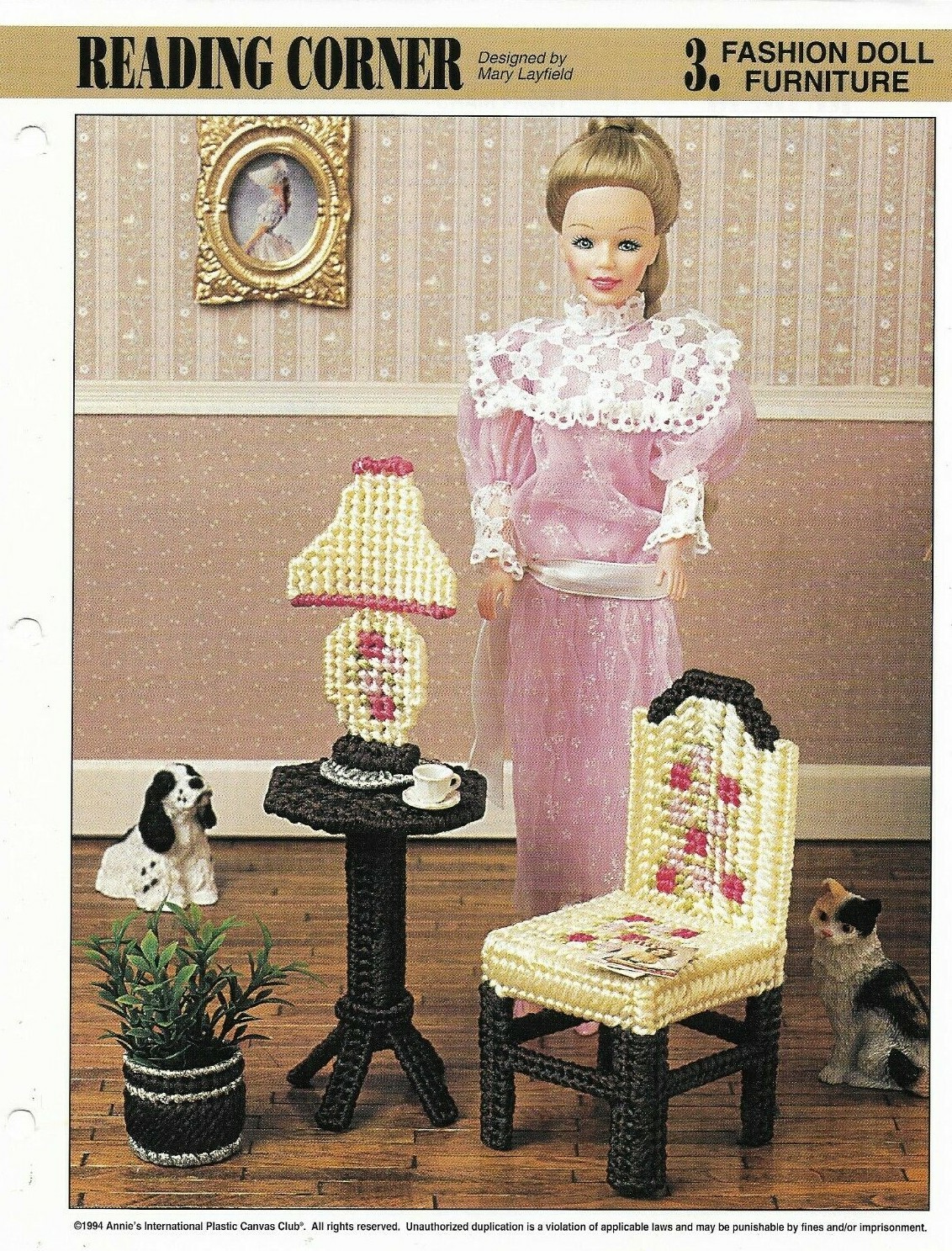 NEW READING CORNER FASHION DOLL ANNIE'S PLASTIC CANVAS PATTERN INSTRUCTIONS