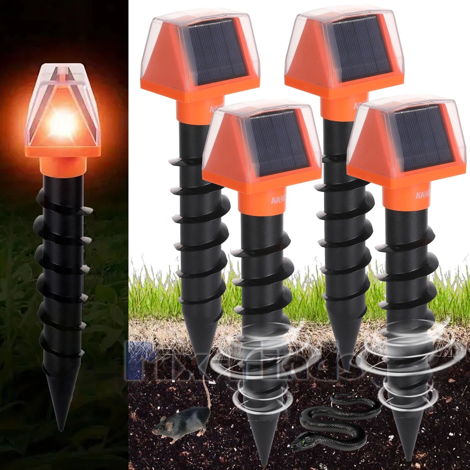 2/4xUpgraded Solar Ultrasonic Mice Gopher Mole Pest Snake Repellent Repeller LED