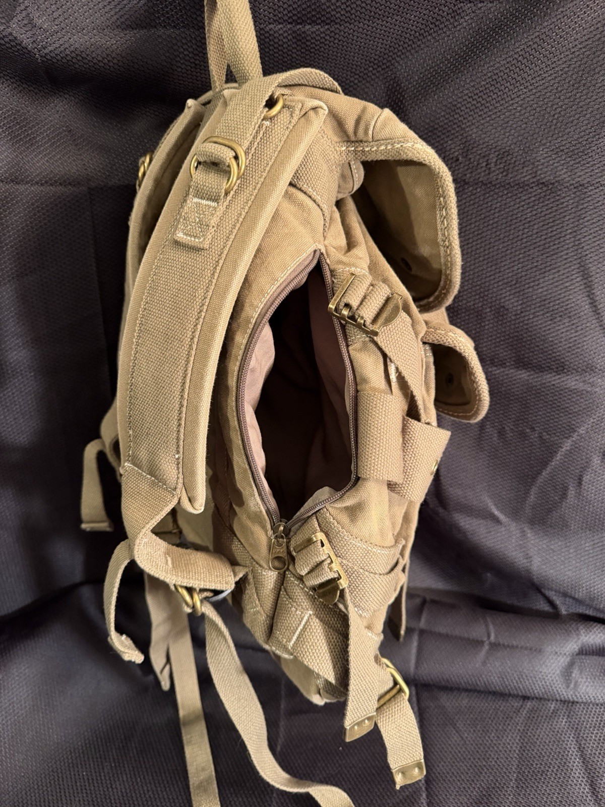 Military Canvas Ruck Backpack | Multiple Pockets | Adjustable Straps | Tan | New