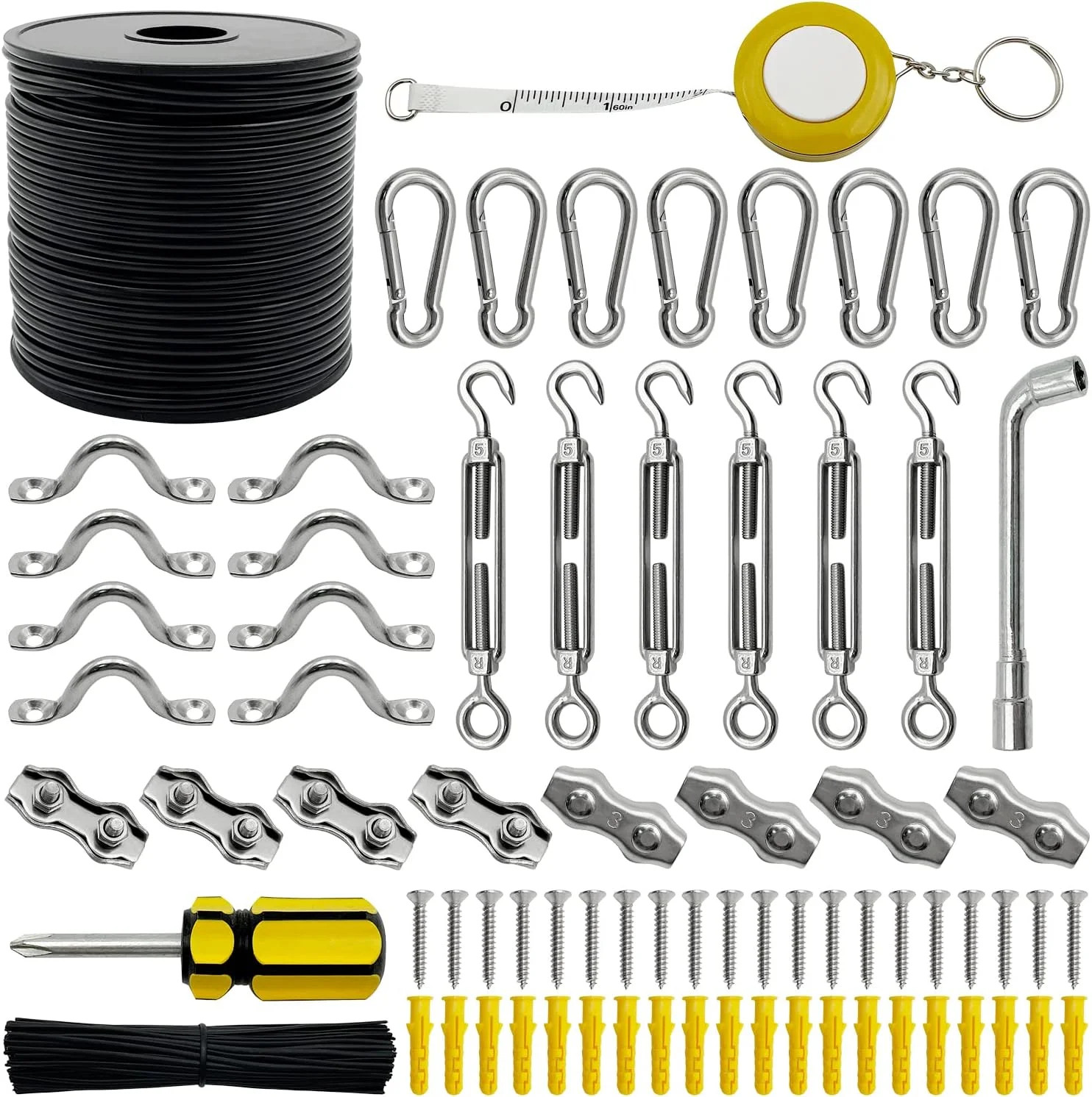 String Light Hanging Kit -Outdoor 200 Ft Nylon Coated Stainless Steel Outs