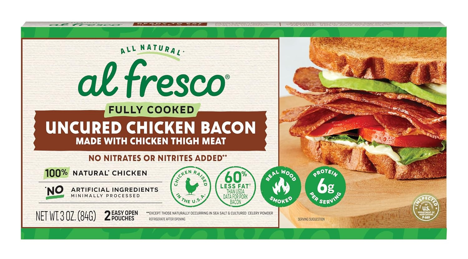 Fully Cooked Chicken Bacon 3oz Uncured Ready to Eat Low Fat