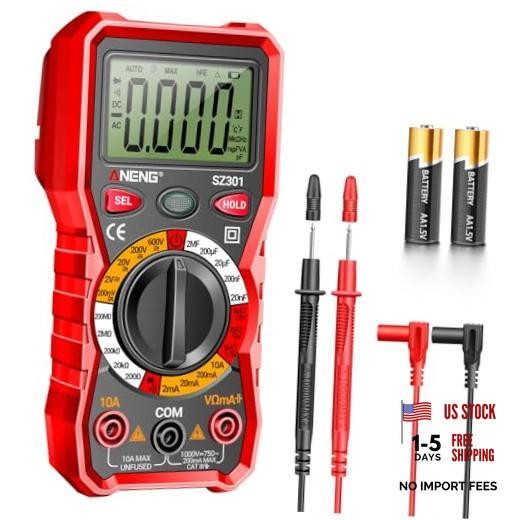 Multimeter with Case,Ohm Volt Amp Meter,Digital Voltage Tester | SZ301 Red Red