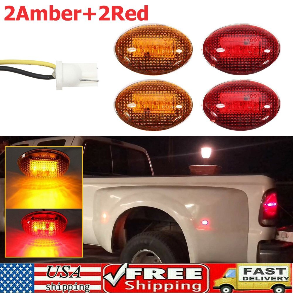 4PCS Amber/Red Side Fender Marker Dually Bed LED Light For 99-10 Ford F350 F450