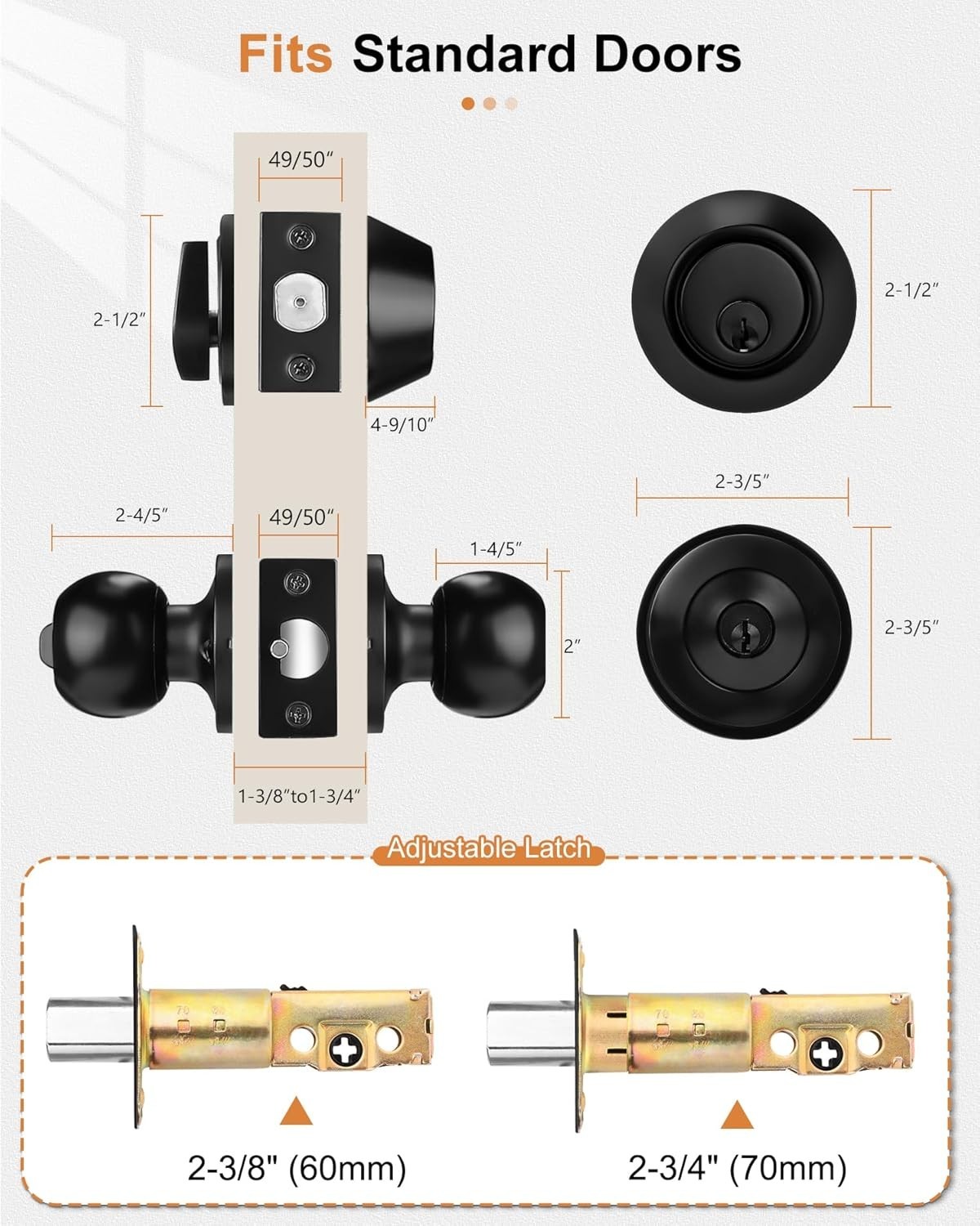 Contemporary Black Keyed Alike Door Knobs and Single Cylinder Deadbolt – 2 Pack