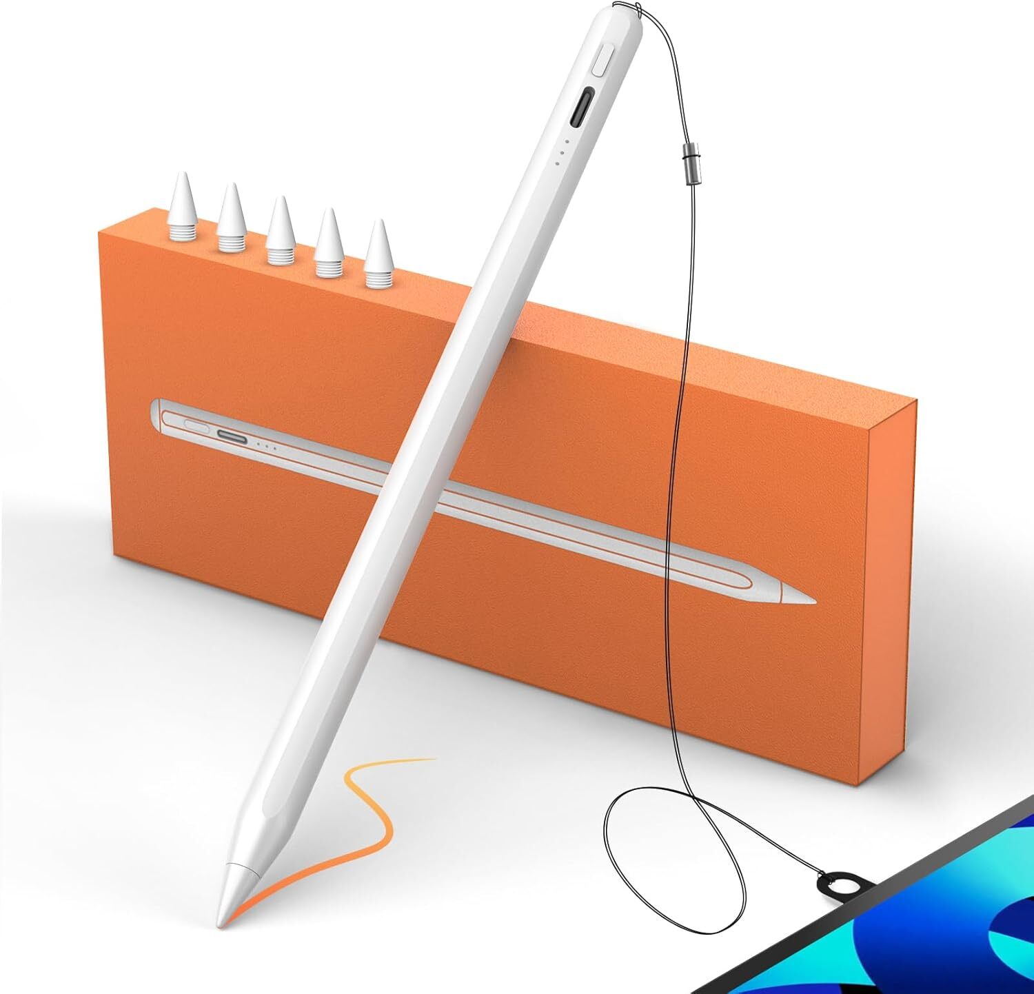 Stylus Pen for iPad with Anti-Loss Lanyards,13 Mins Fast Charging Palm Rejection