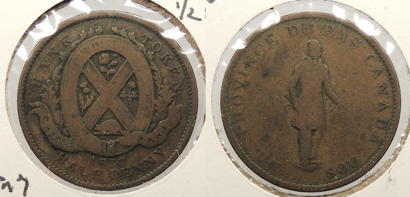 CANADA Lower Canada 1837 Halfpenny (Sou) Token #WC93574