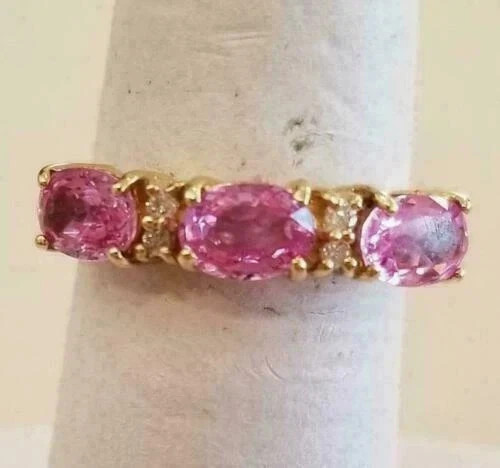 2.54 Ct Oval Cut Pink Sapphire & Diamond Ring 14k SOLID Yellow Gold