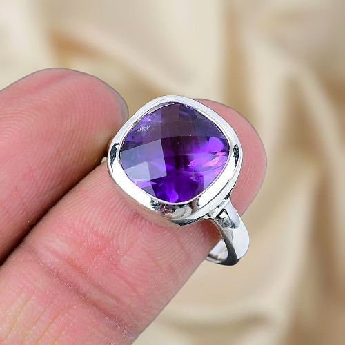 925 Sterling Silver Ring Amethyst Gemstone Ring Silver Statement Ring