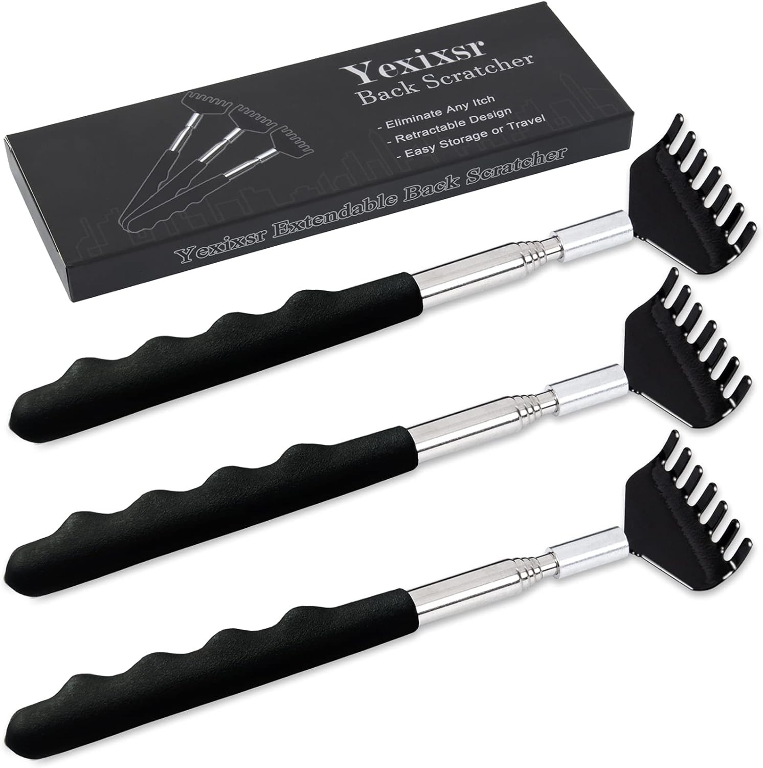 3 Pack Extendable Metal Back Scratcher Telescopic Hand Massager Adults