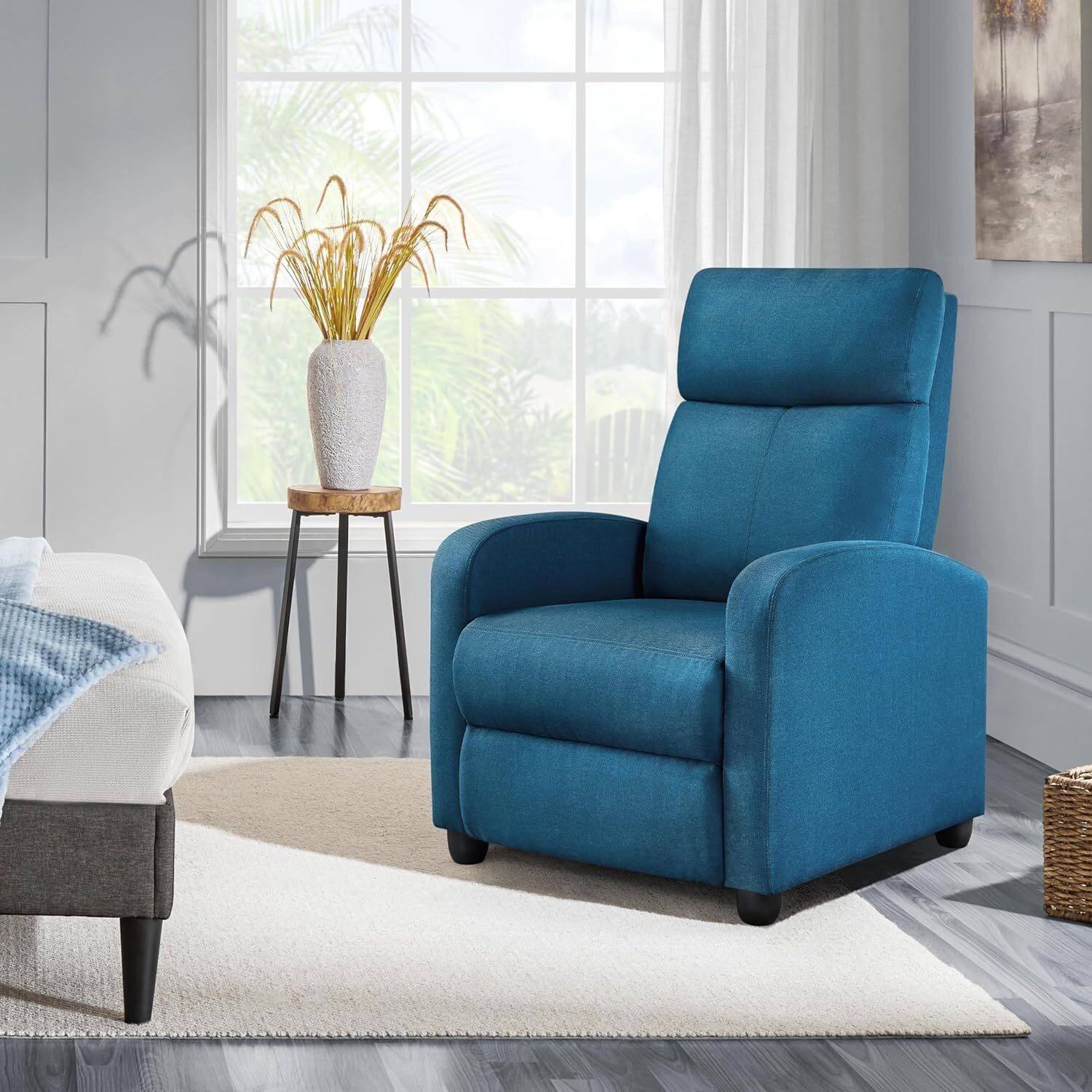 Fabric Recliner Sofa Single Theater Seating w/ Thick Seat Cushion Backrest Blue