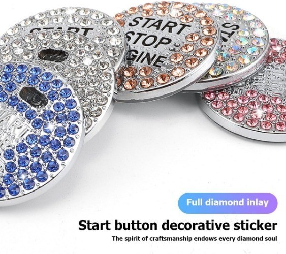 2 Pcs Bling Crystal Rhinestone Car Engine Start Stop Button Decorative Ring, Pro