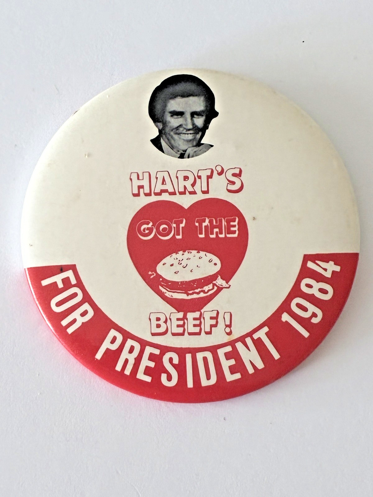 Vintage Political Pinback 1984 Gary Hart For President Hart's Got The Beef 3"