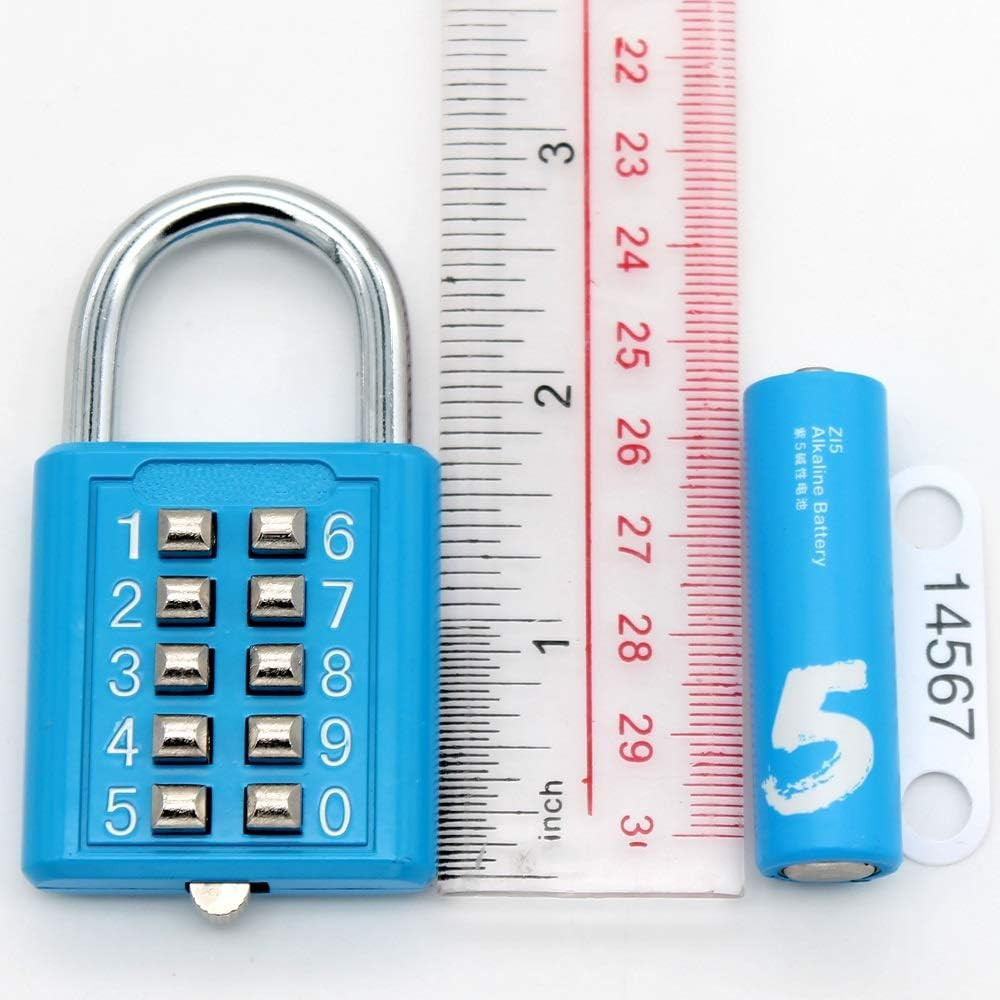 10 Position Button Combination Padlock, 5 Position Locking Mechanism, Bluexi15:1