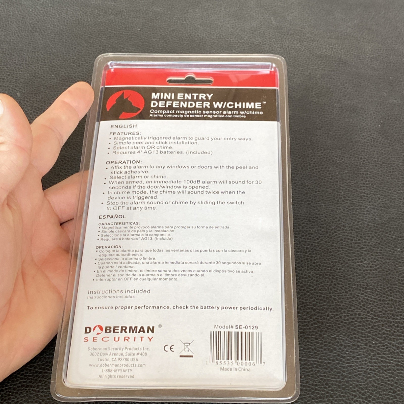 Doberman Security Mini Entry Defender 100db Chime Model SE-0129 LOUD WINDOW DOOR