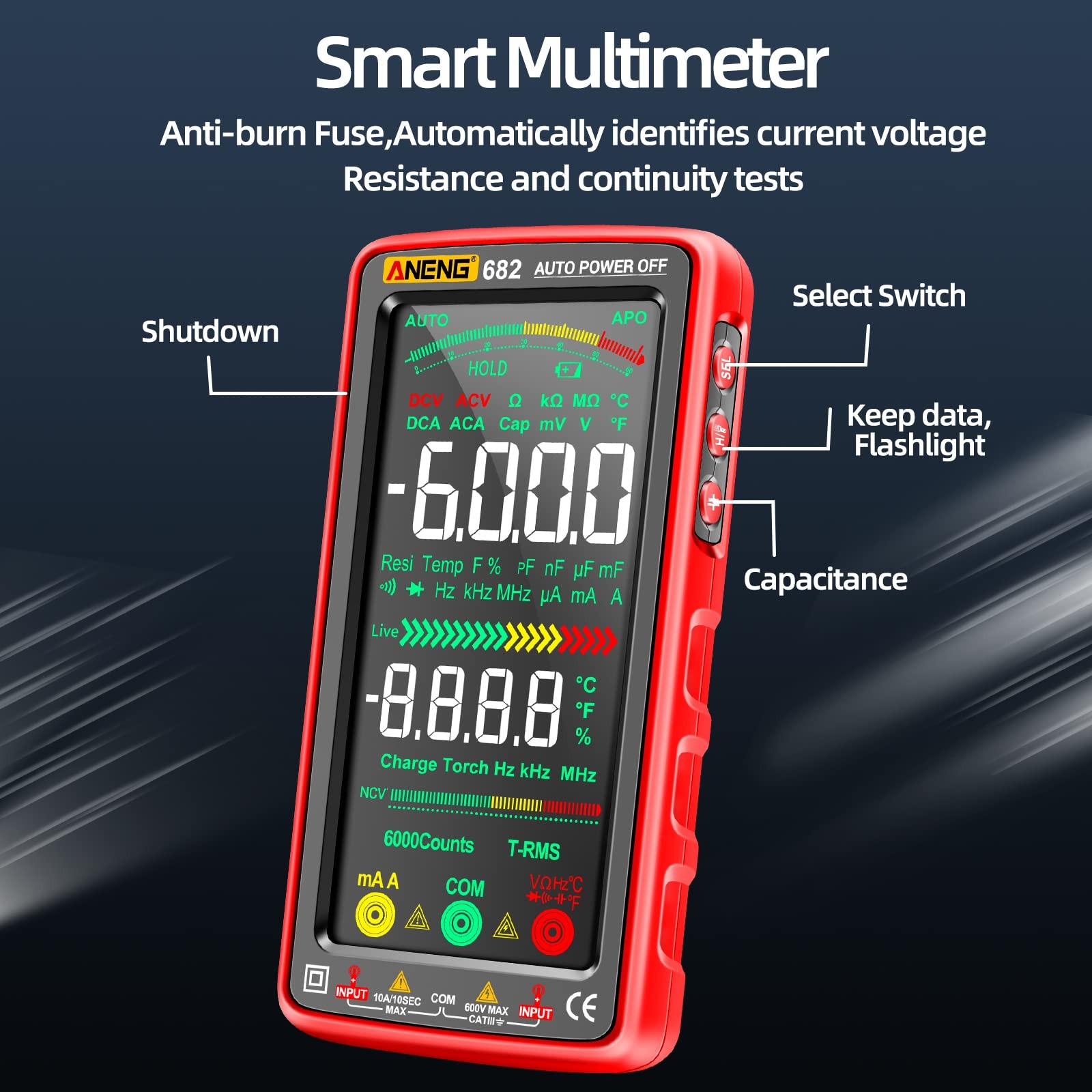 ANENG Multimeter Tester Color LCD TRMS Auto-Ranging 6000 Counts Voltmeter Sma