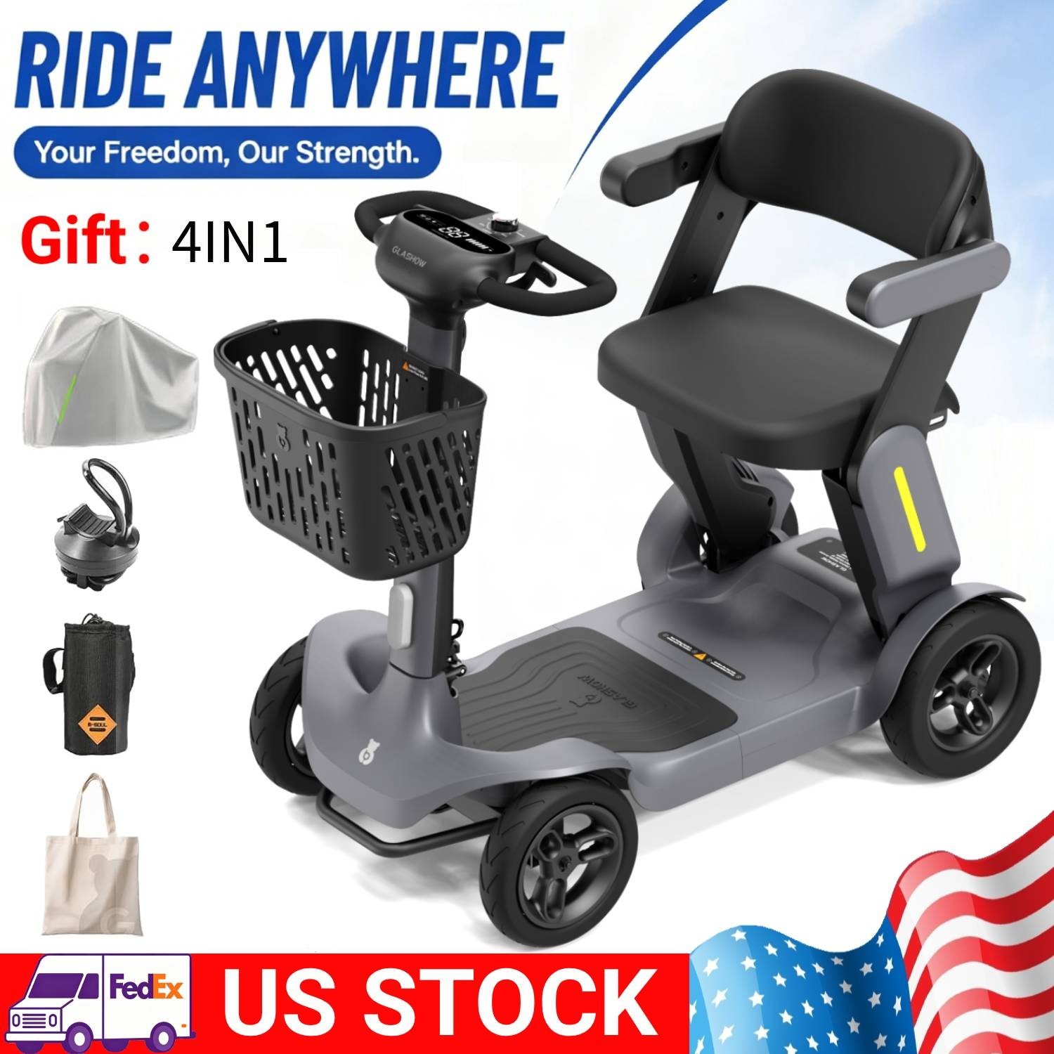 PAISEEC S3 MOBILITY SCOOTER SENIORS 25 MILES , 6 MPH MAX, 300LBS LOADING - GRAY