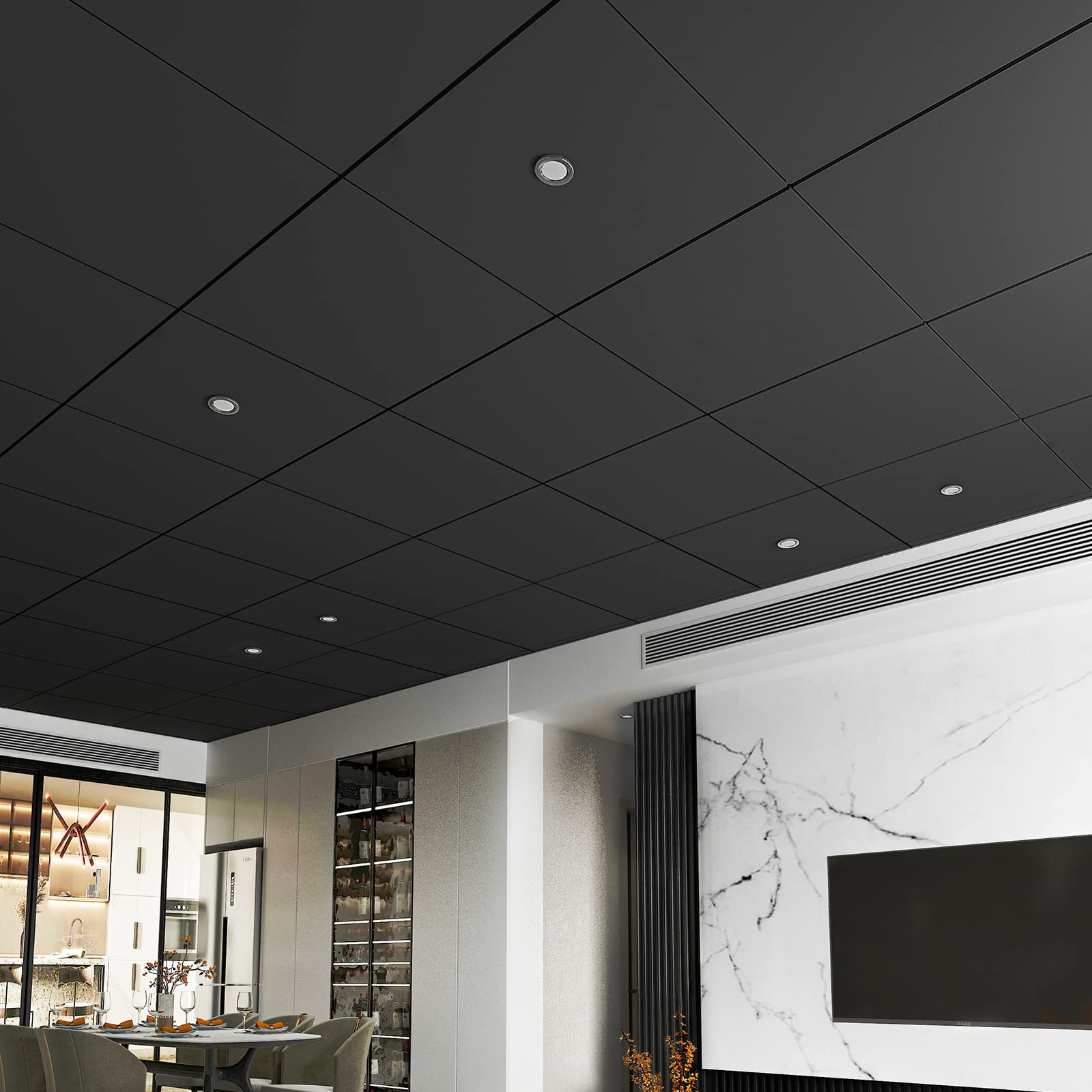 12-Pack Smooth Drop Ceiling Tile 2ft x - Fire-Rated, 24*24, Black-1