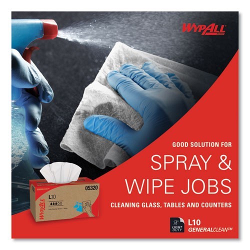 WypAll L10 Towels, POP-UP Box, 1-Ply, 9 x 10.5, White, 125/Box, 18 Boxes/Carton