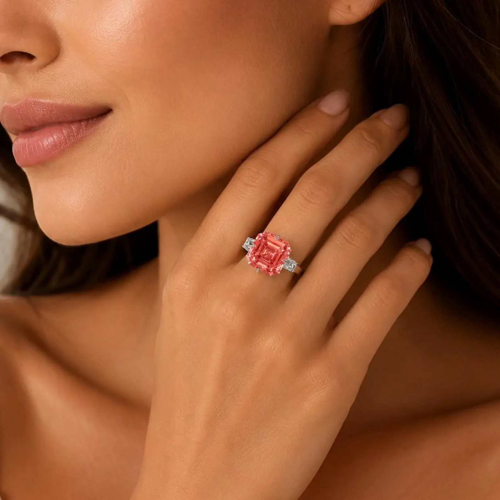 5 CT Asscher Cut Hawaiian Sunset Diamond Ring , Tariffs FREE & Matching Studs.