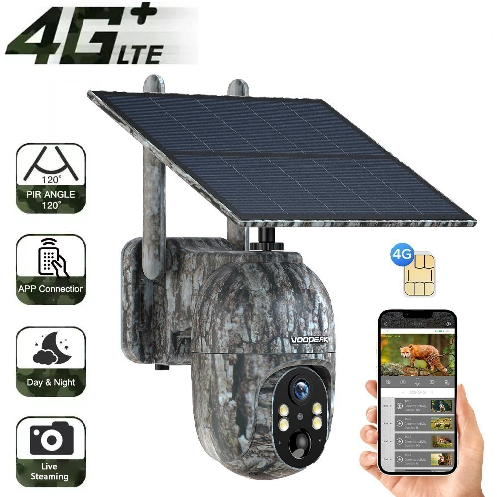 VOOPEAK 4G Game Camera Low-Glow IR & Color Night Vision 360° PTZ Solar Powered