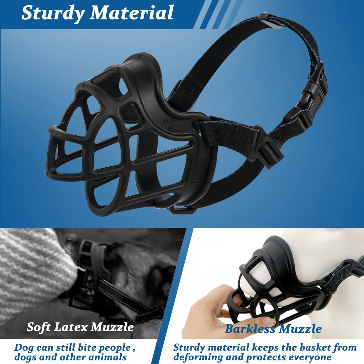 BARKLESS Dog Muzzle, Basket Muzzle Anti Biting 3 (Snout 9½-10½"), Black