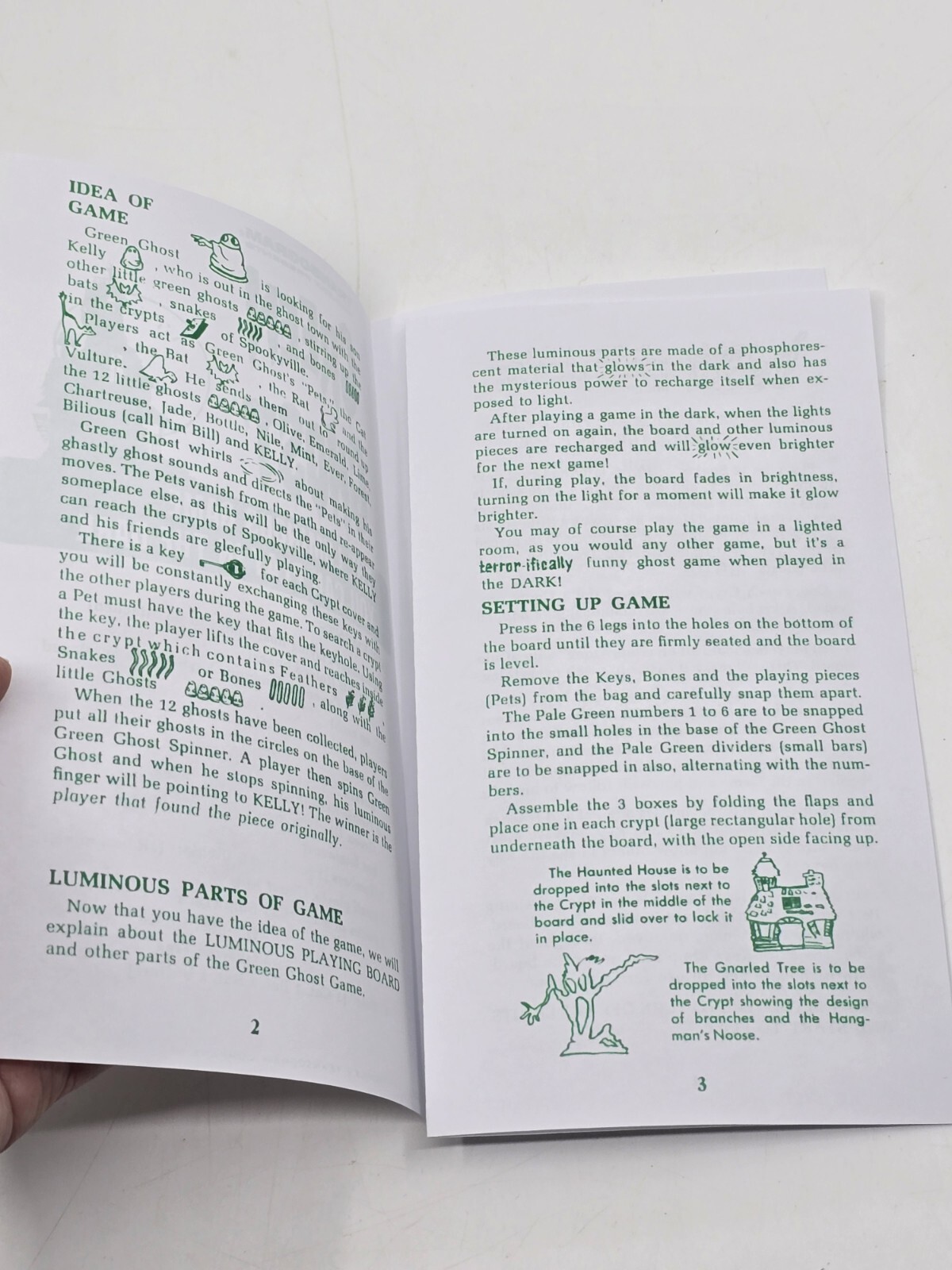 REPRODUCTION Replacement for VTG Green Ghost Game Instructions Printed