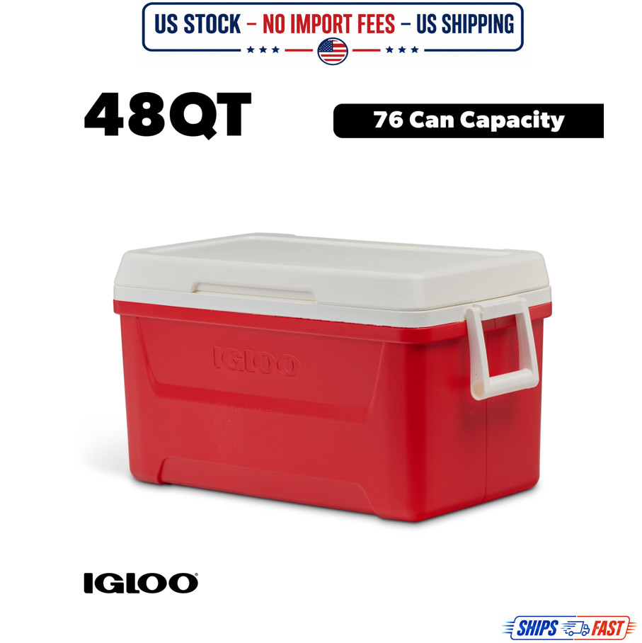 Igloo 48 QT Laguna Hard Sided Ice Chest Cooler, Red