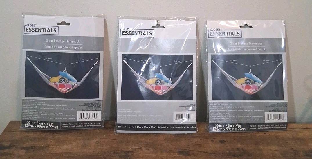 Closet Essentials 3 Giant Storage Hammocks 55X39X39 NIP