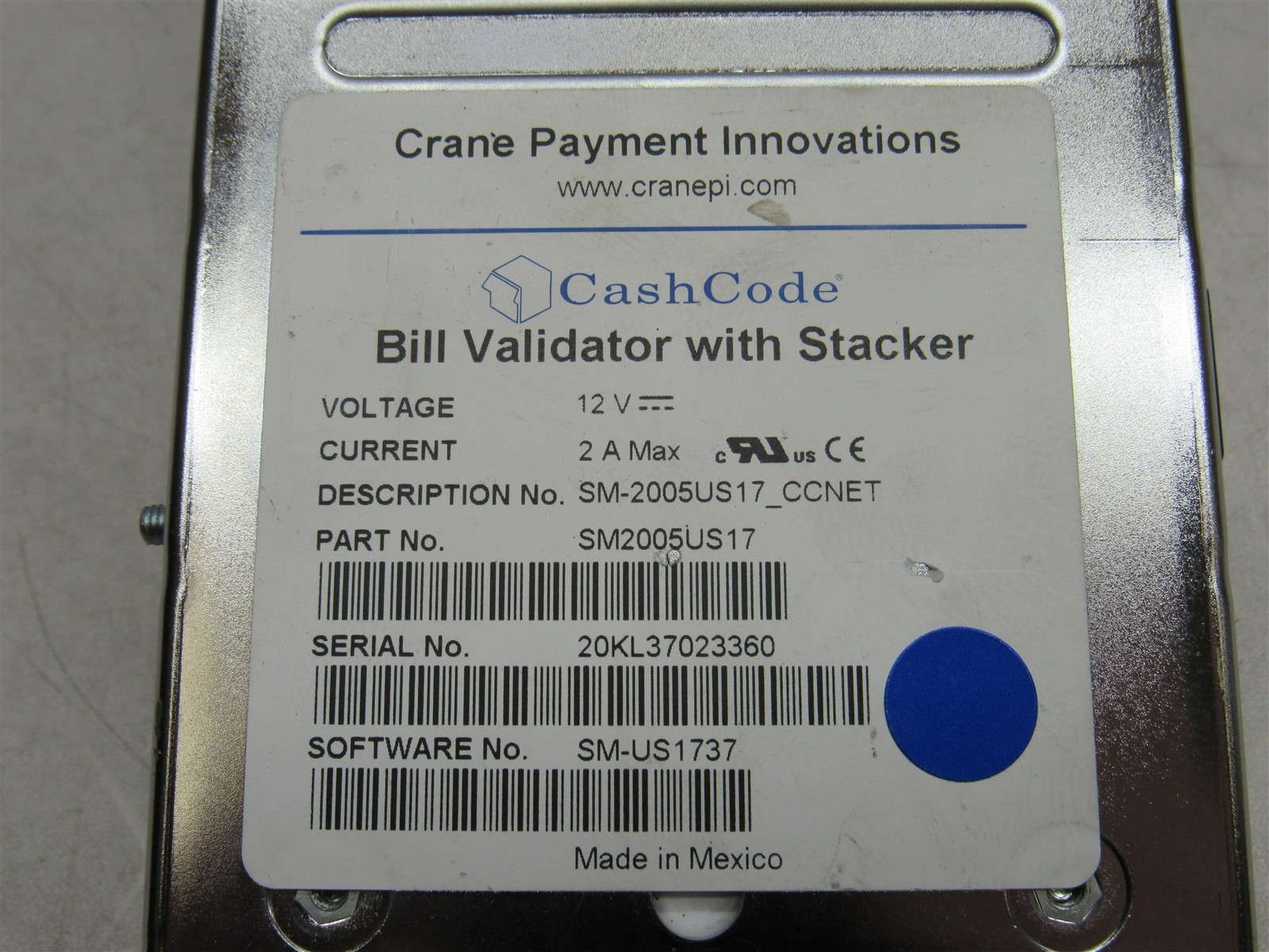 CASHCODE SM-2005US17_CCNET US BILL ACCEPTOR CASH CODE SM-US1737 with Stacker