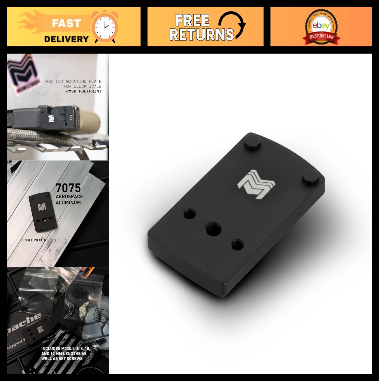 Dovetail Red Dot Mounting Plate for Glock Non-MOS | Fits RMSc, Holosun K/407K/50