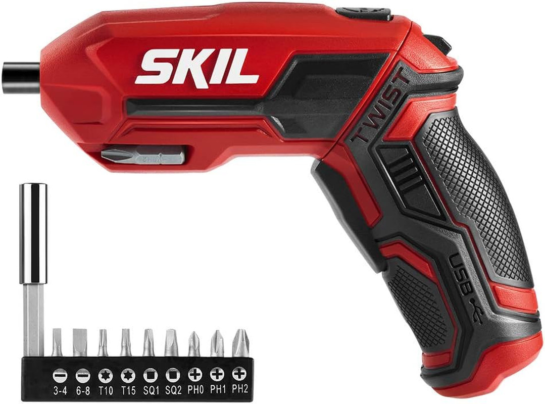 4V Pivot Grip Rechargeable Cordless Screwdriver, Includes 9Pcs Bit, 1Pc Bit Hold