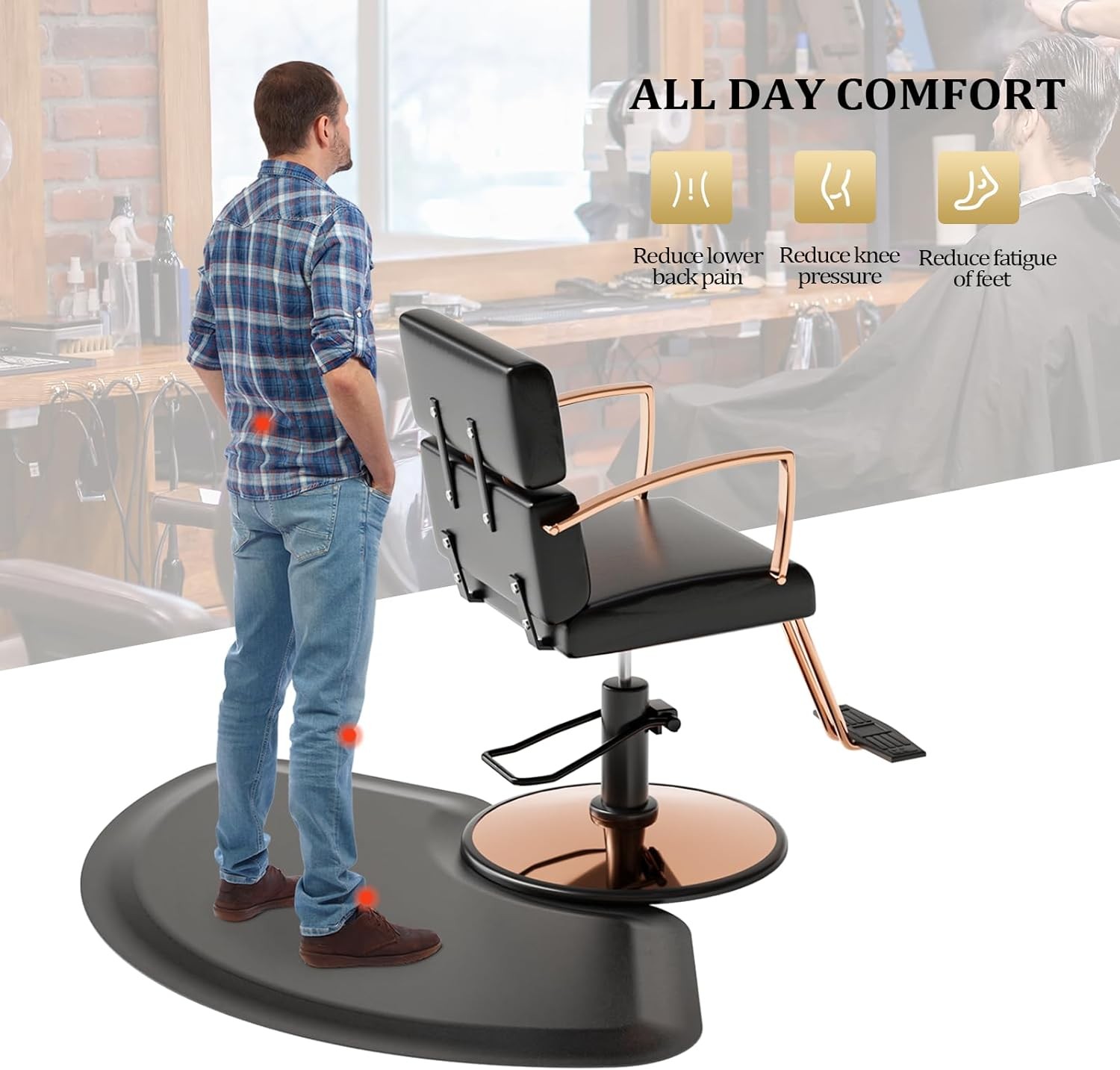Barber Shop Chair Mat 4.5′ x 2.45′ Anti-Fatigue Floor Mat Salon Mat-Black Sector