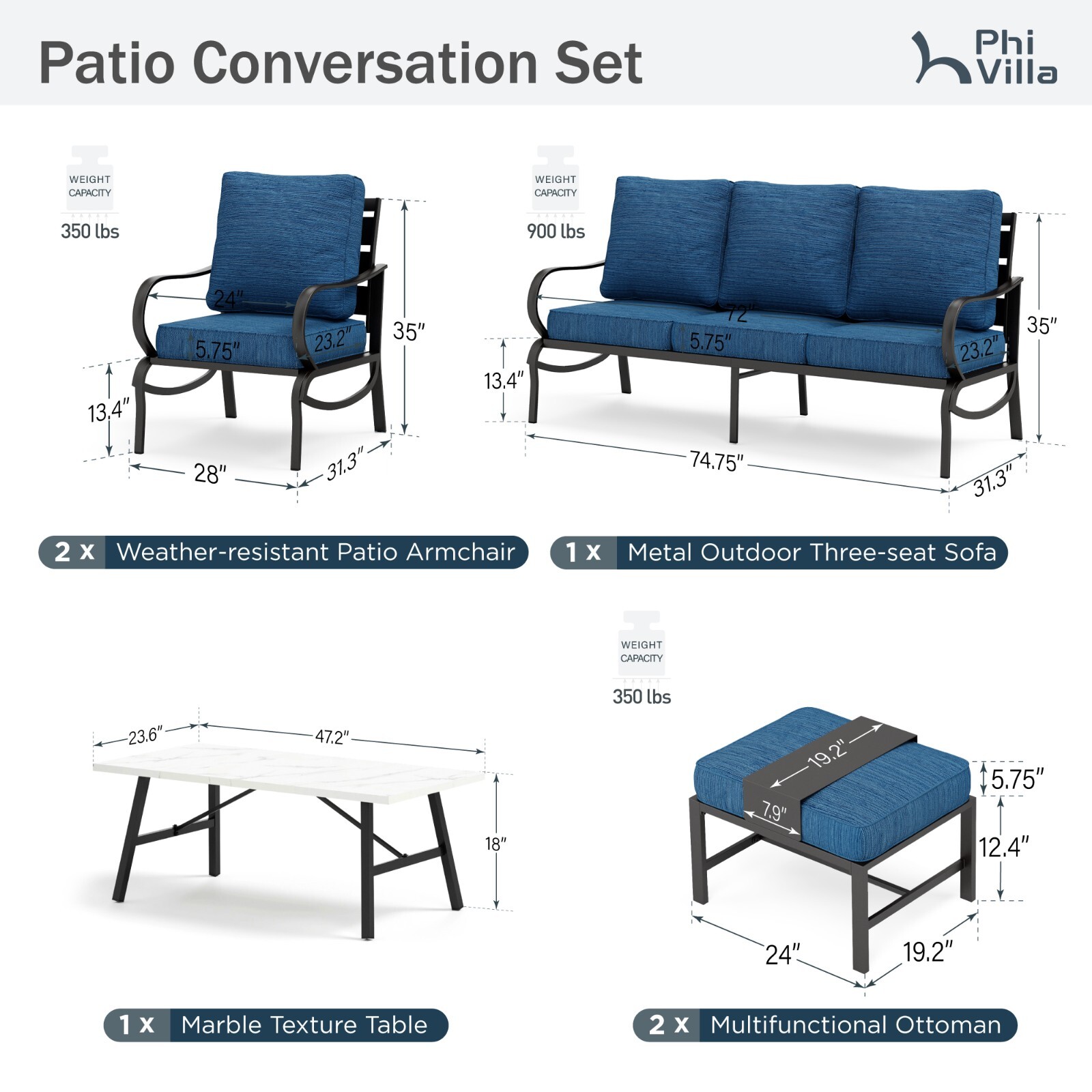 6 Pieces Patio Furniture Set Outdoor Conversation Set for Lawn Garden Backyard