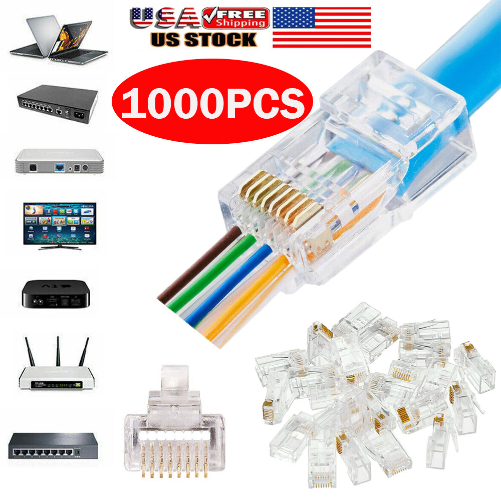 1000PCS CAT6 RJ45 Pass Through Network Cable Modular Plug Connector Open End